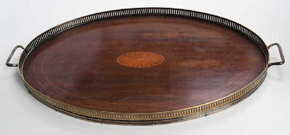 George III Style Silver Plated and Inlaid Tray (1 of 5)