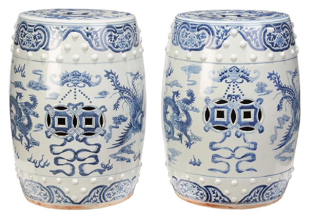 Pair Blue and White Porcelain Garden Seats (1 of 5)