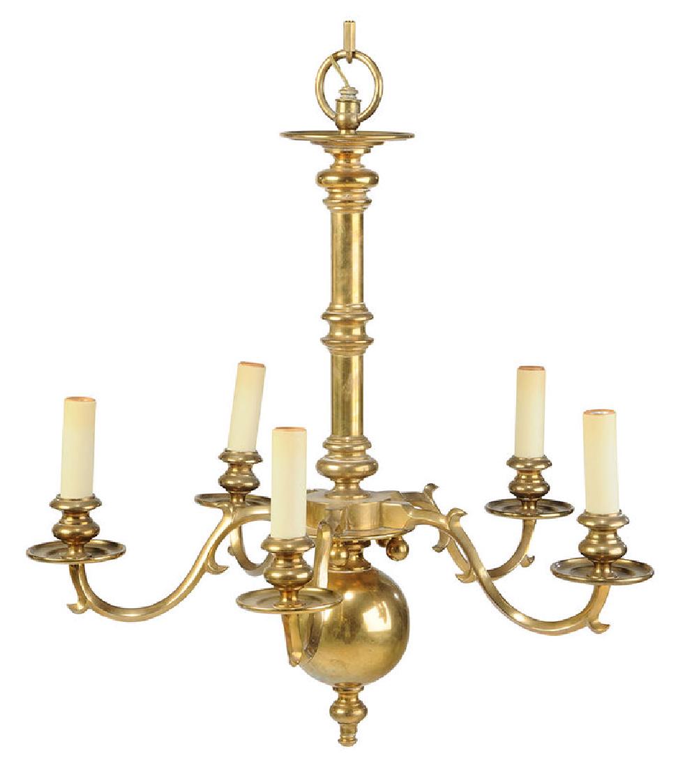 A Dutch Baroque Style Brass Five-Branch Chandelier (1 of 5)