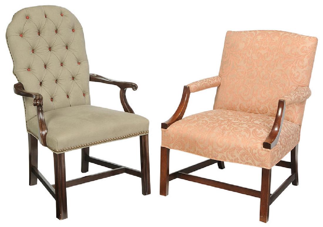 Two Georgian Style Upholstered Mahogany Arm Chairs (1 of 7)