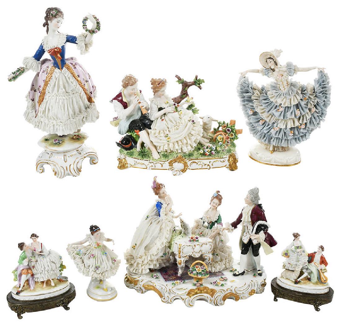 Seven German Painted Lace Porcelain Figurines (1 of 20)