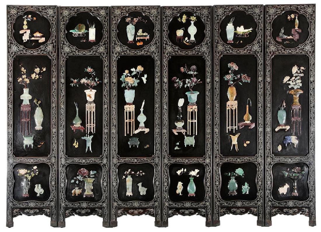 Chinese Lacquer Screen with Hardstone Elements (1 of 9)