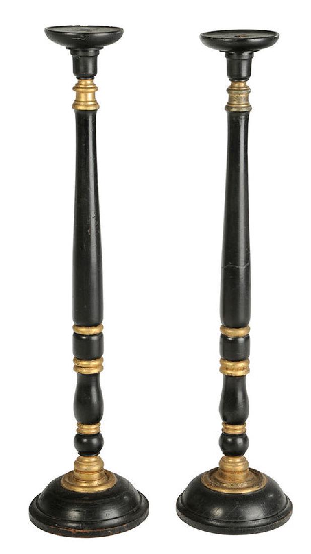 Pair of Ebonized and Parcel Gilt Pricket Sticks (1 of 4)