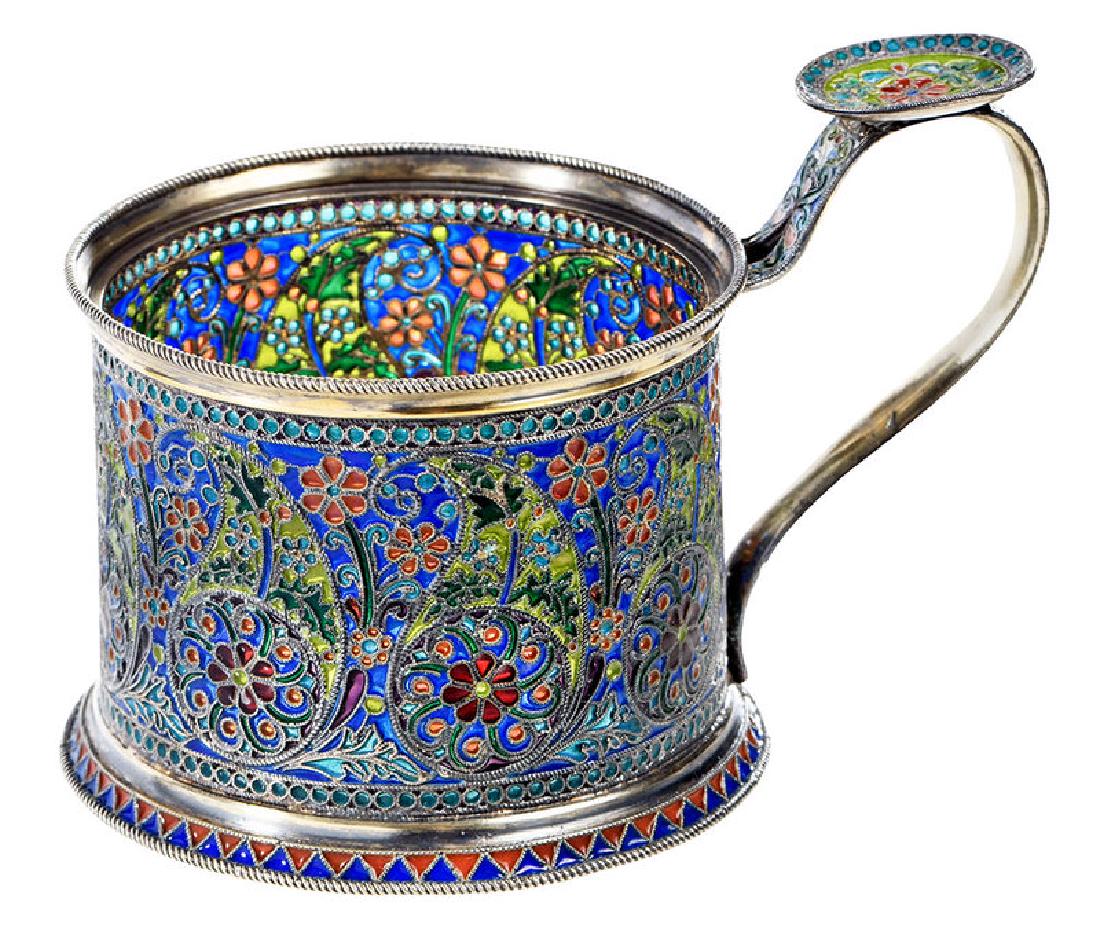 Ovchinnikov Russian Silver Plique-à-Jour Glass Holder (1 of 12)