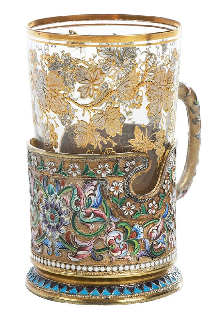 Russian Gilt Silver Champlevé Cup Holder with Glass (1 of 14)