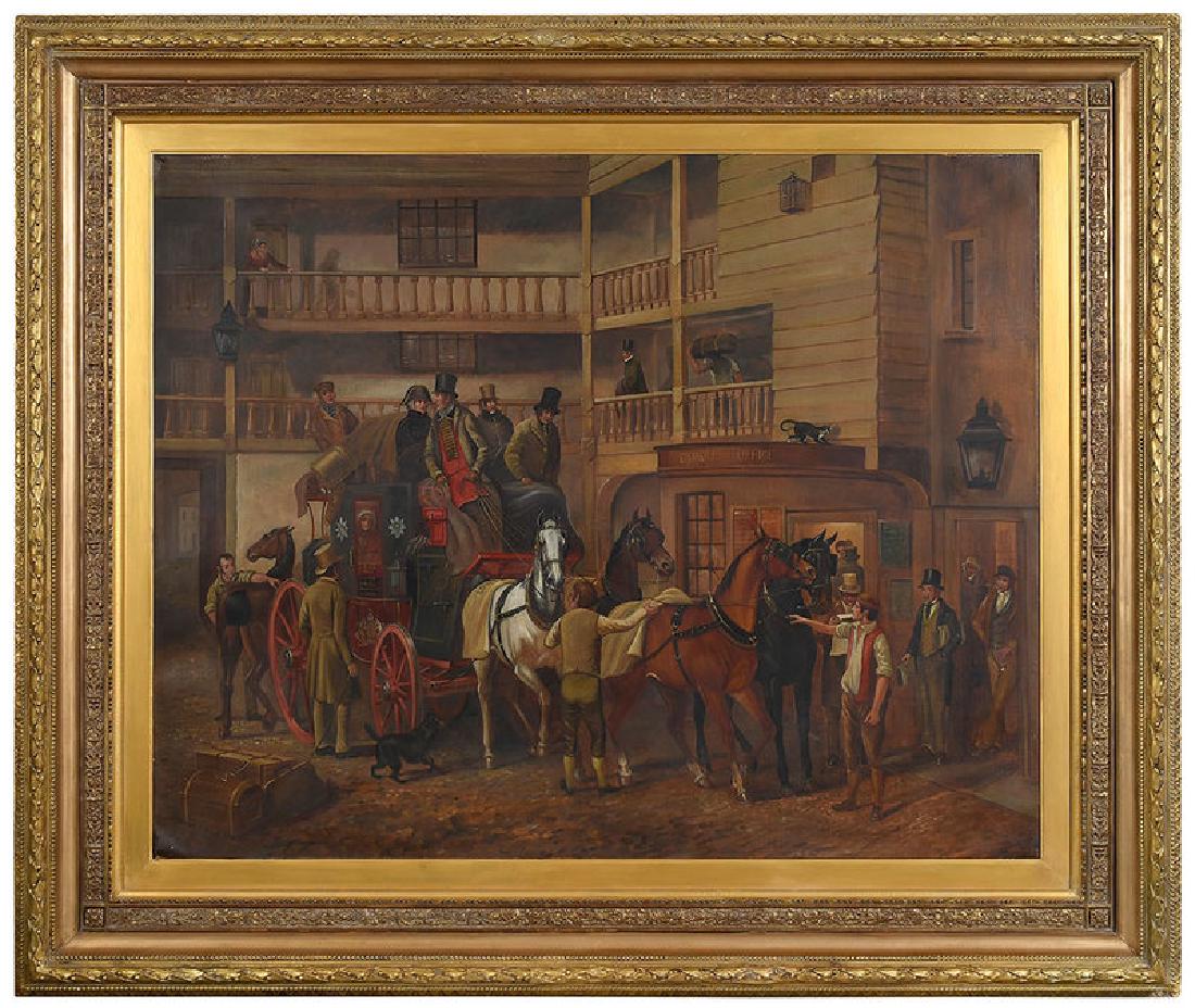 British School: (19th century) The Royal Mail, unsigned, oil on canvas, 40 x 50 in.; gilt wood and composition frame, 55 x 65 in. 
