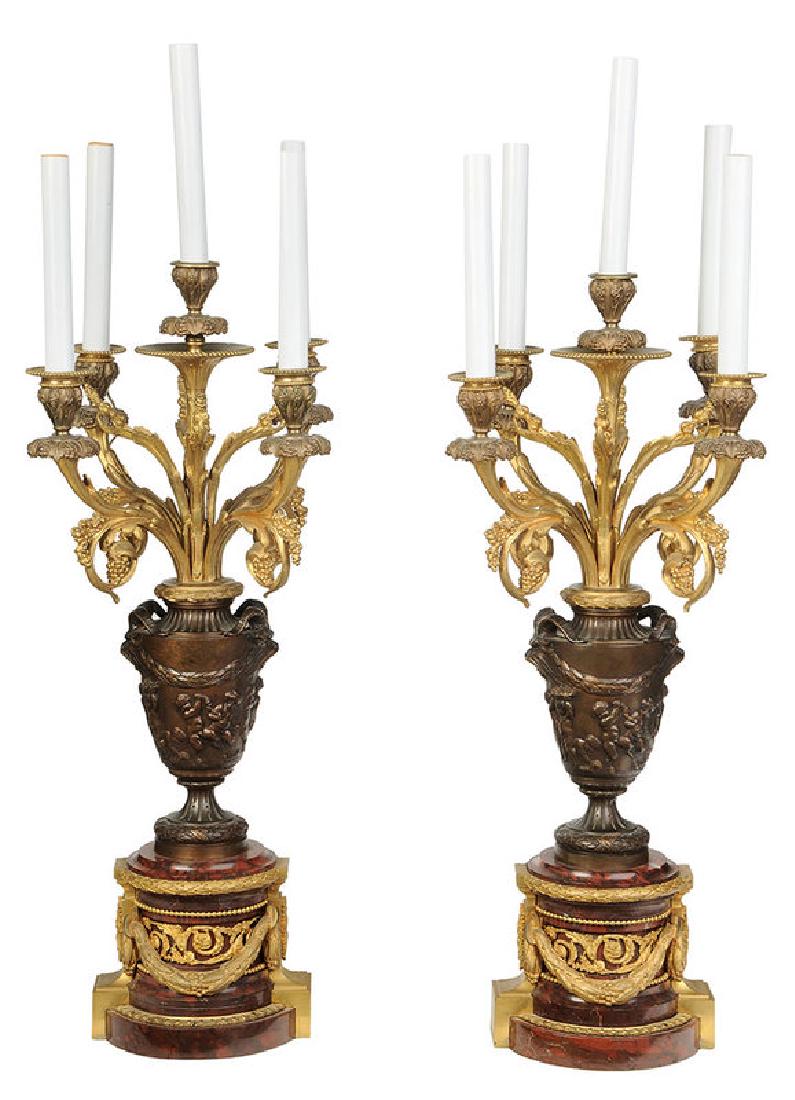 Pair Bronze and Marble Ormolu Lamps (1 of 6)