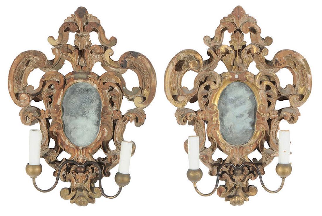 Pair Baroque Style Giltwood Mirror Sconces (1 of 8)