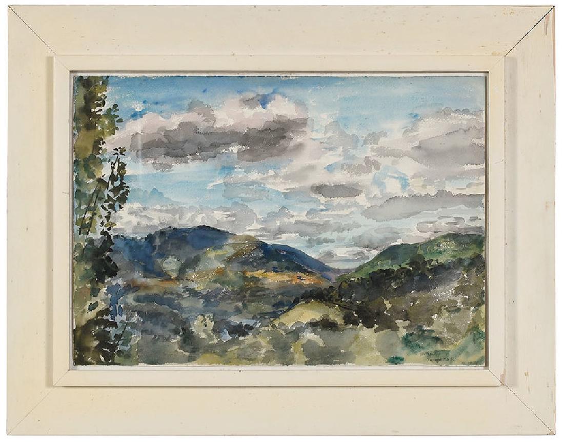 Reginald Marsh: (New York/Vermont, 1898-1954) Valley in Vermont, signed lower right "Vermont/Reginald Marsh", inscribed in pencil "wc-nd 118", multiple labels including estate label verso, watercolor on paper, 14 x 2