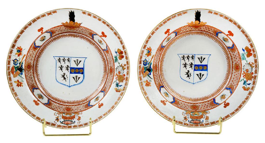 Pair Chinese Export Armorial Soup Bowls (1 of 10)