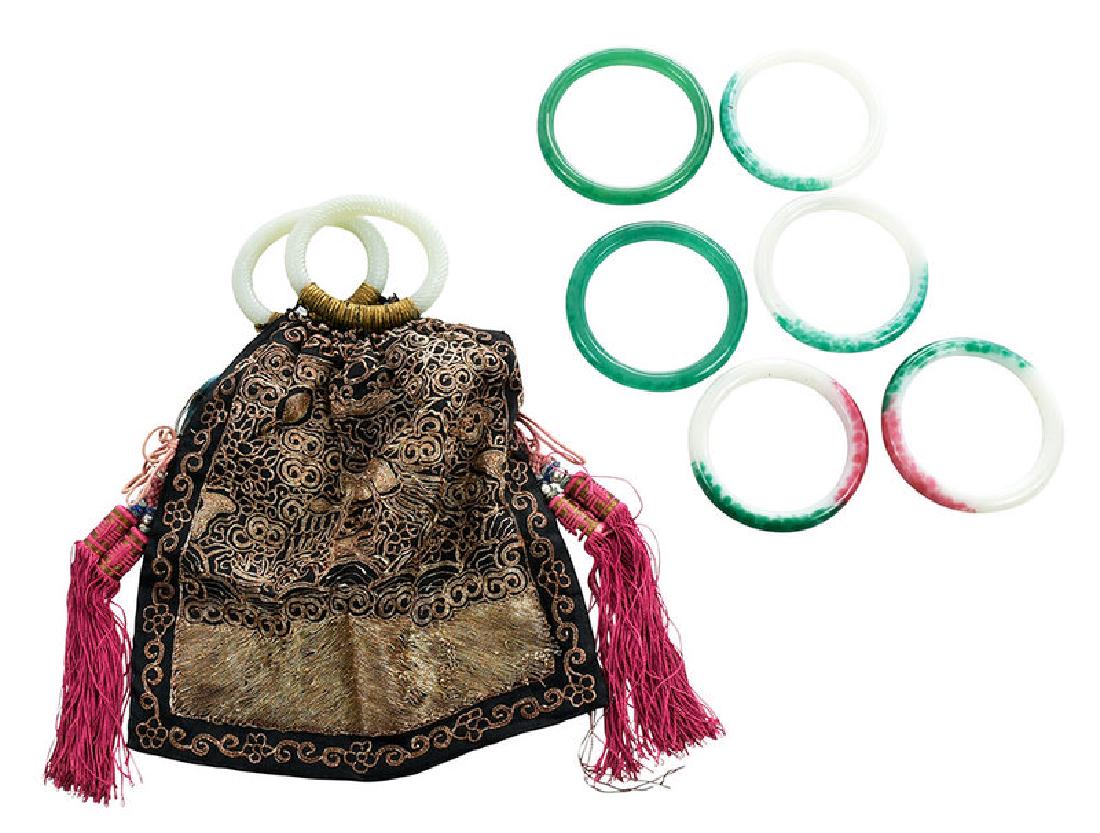 Jade Handled Silk Purse with Six Jade Bracelets (1 of 8)