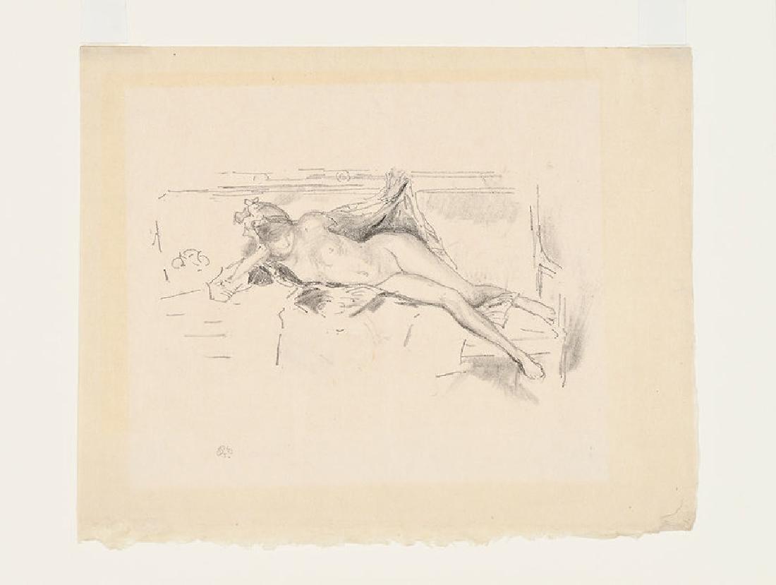 James Abbott McNeill Whistler: (Massachusetts/England, 1834-1903) Nude Model Reclining, 1893, state III/III, from a lifetime edition of 25, signed in pencil lower left and left in stone with butterfly cypher, lithograph on Japan la