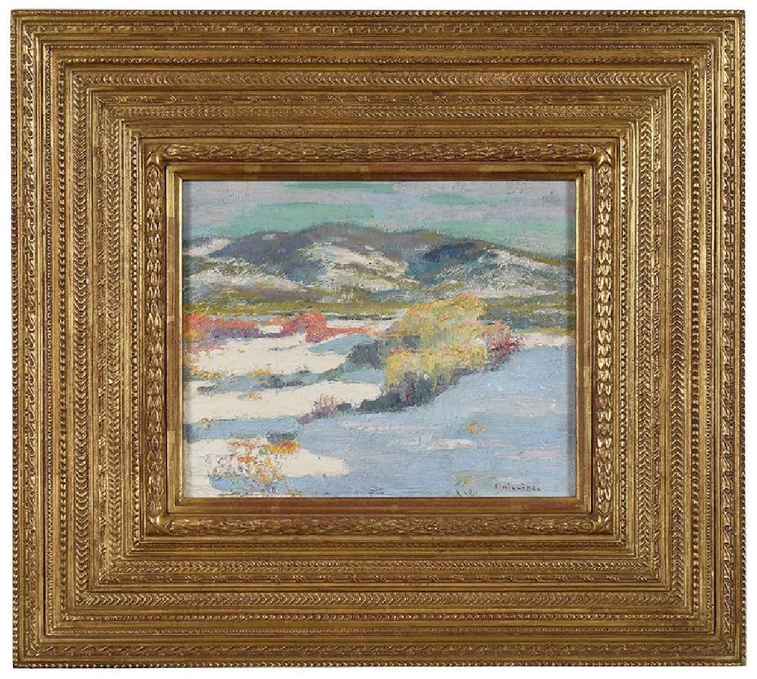 Bert Geer Phillips: (New Mexico/California, 1868-1956) Winter Evening in the Foothills, Taos, signed lower right "Phillips", also titled verso, oil on board, 8 x 10 in.; Stanford White style frame, 16 x 18 in.