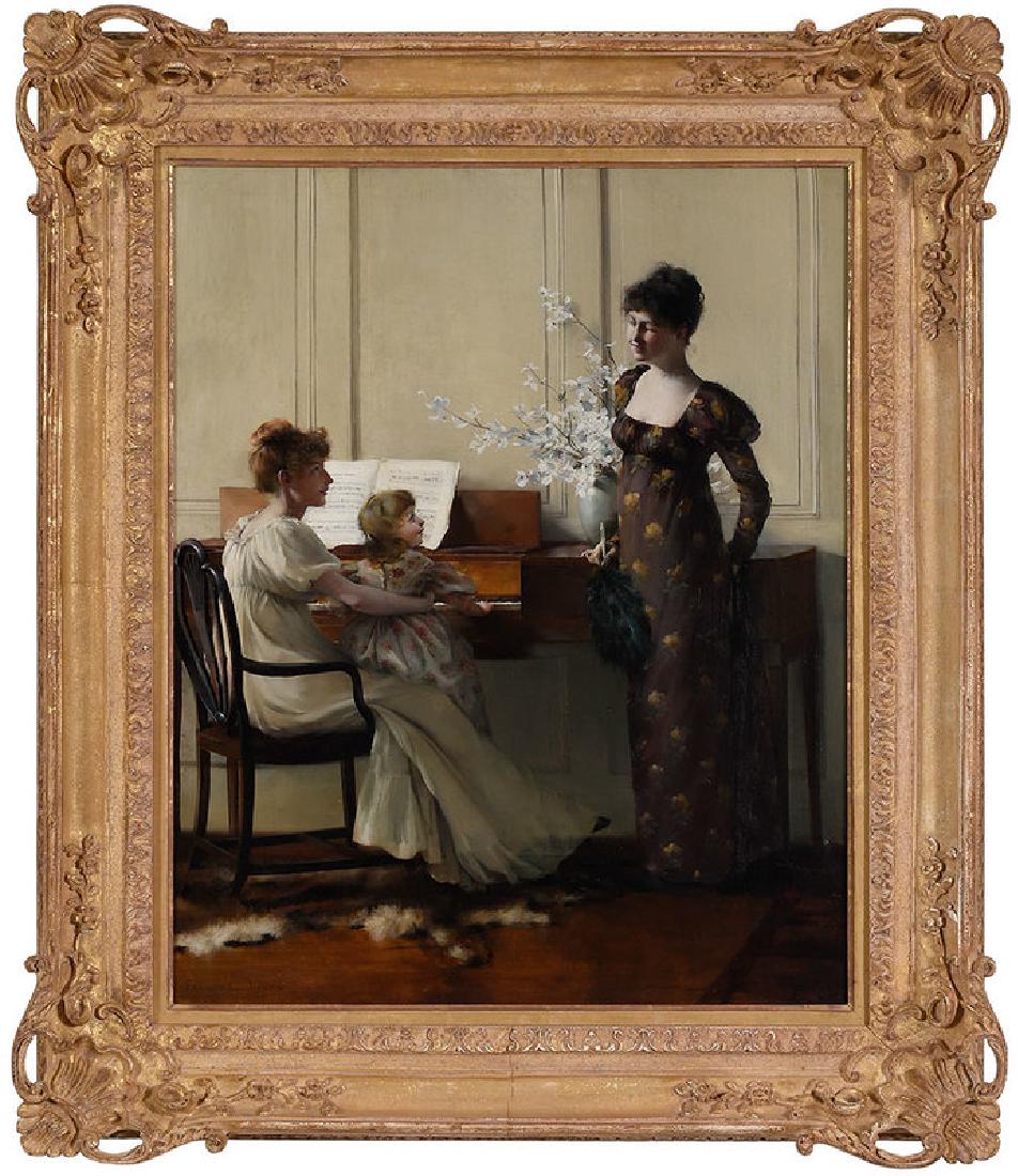 Francis Coates Jones: (Massachusetts/New York/France, 1857-1932) The Music Lesson, signed lower left "Francis C. Jones", oil on canvas, 25-5/8 x 20-5/8 in.; fine reproduction carved gilt wood and composition frame, 33 x 28