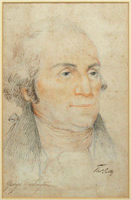 Drawing of Washington, signed Sully,: (Thomas Sully, Philadelphia, Pennsylvania, 1783-1872), "George Washington", signed lower right "Thos. Sully", ink and crayon on laid paper, inscription verso page "Original drawing by Thomas Sully", A