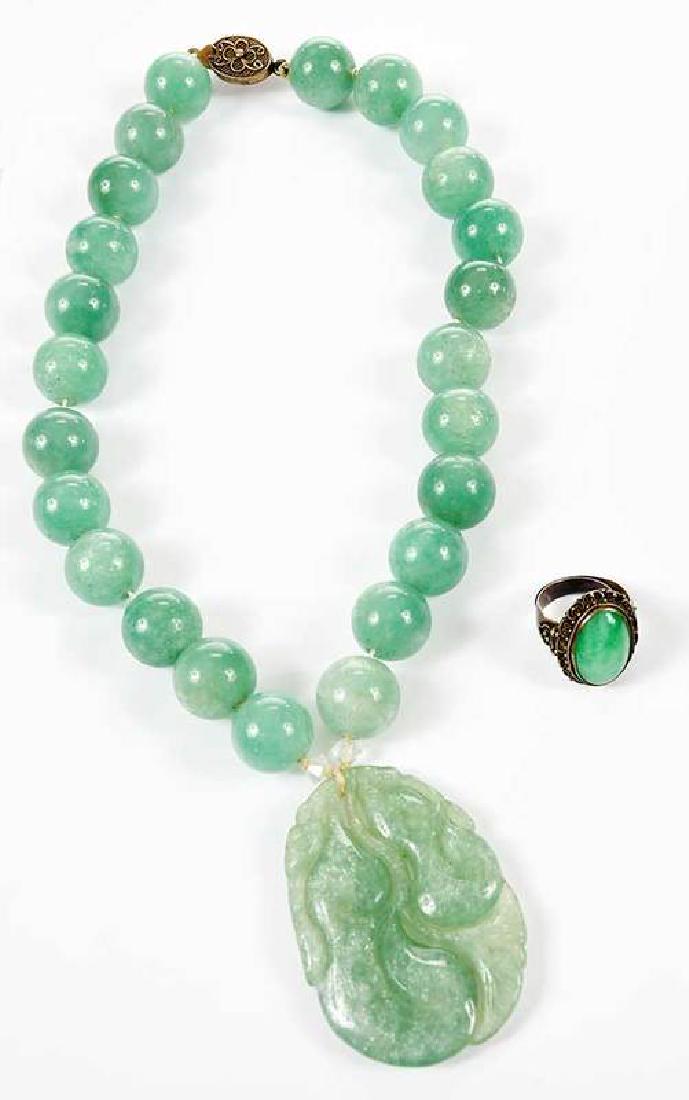 Silver Green Hardstone Necklace & Ring (1 of 6)