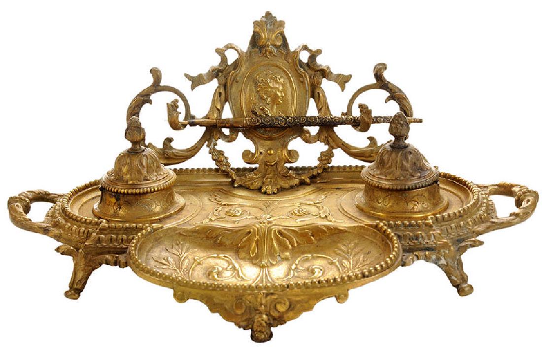 Gilt Bronze Two-Well Ink Stand (1 of 1)