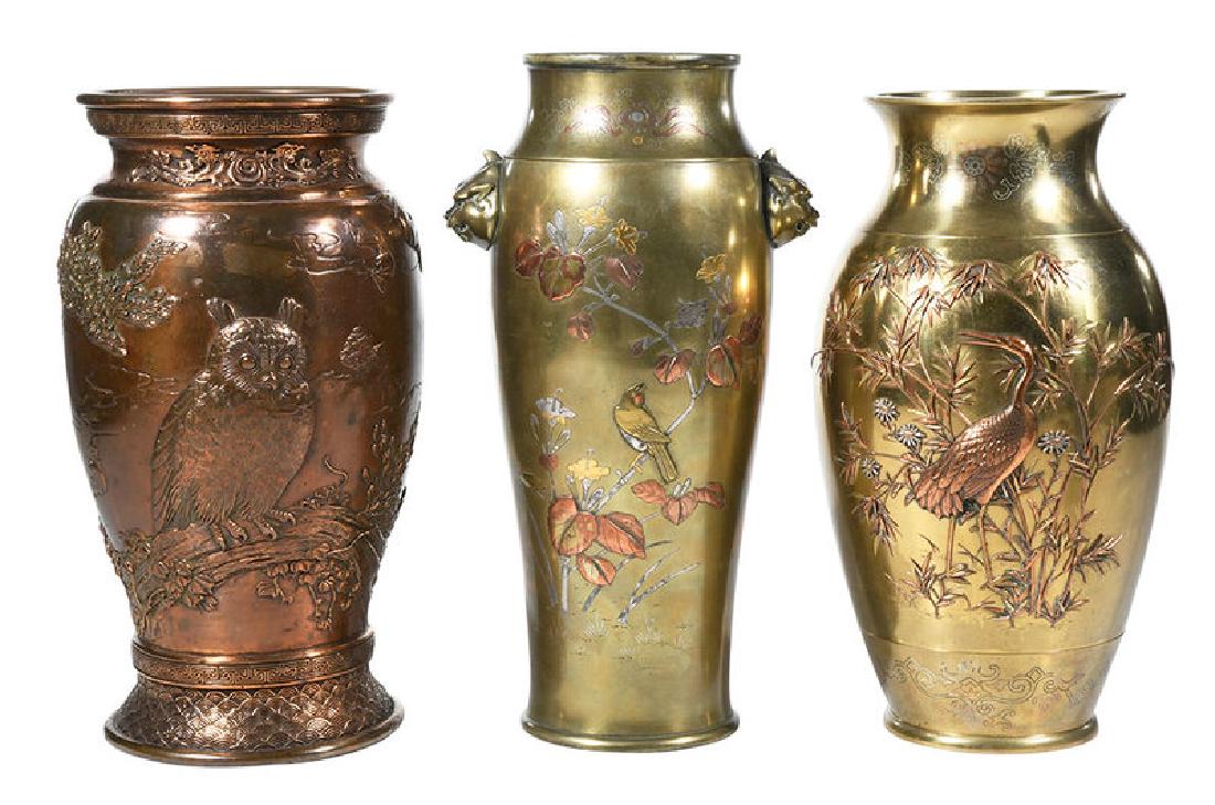 Three Japanese Mixed Metal Baluster Vases (1 of 12)