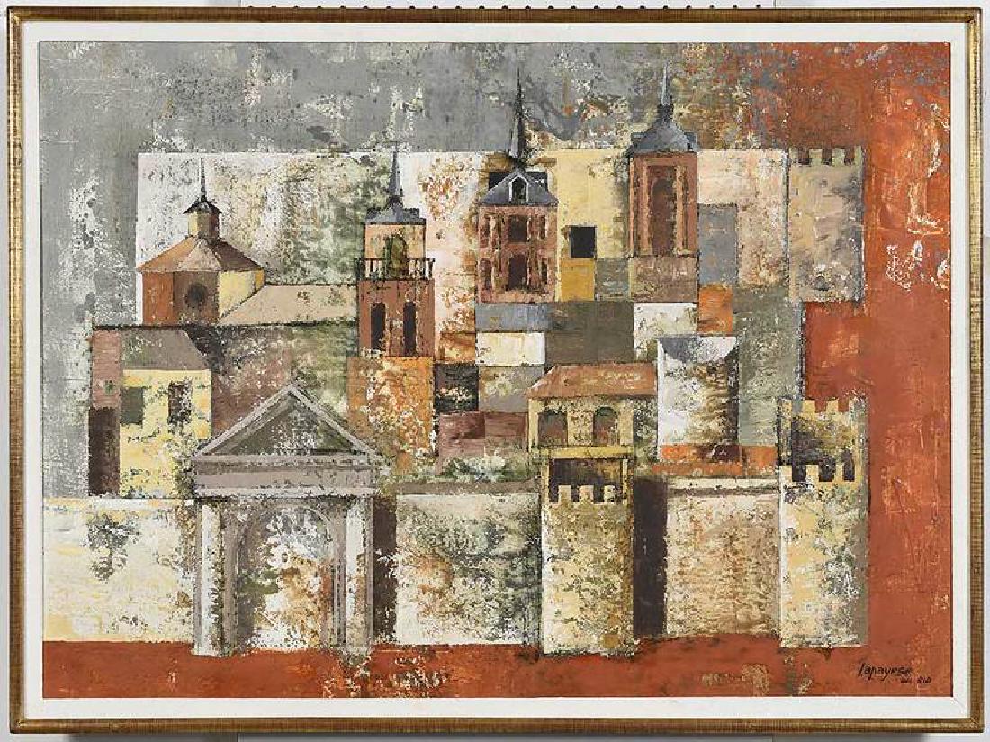 Jose Lapayese Del Rio: (Spanish, 1926-2000) [Alcala de Henares], signed lower right "Lapayese Del Rio" and signed and titled verso, oil on canvas, 28-3/4 x 39-1/2 in.; gilt wood frame, 30-3/4 x 41-1/4 in. 