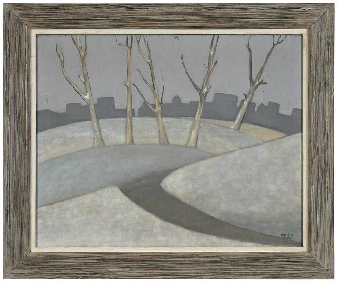 Peter Anthony Chinni: (New York, born 1928) Winter Landscape, signed lower right "Chinni", oil on canvas, 24 x 30 in.; distressed wood frame, 30-3/4 x 36-3/4 in.