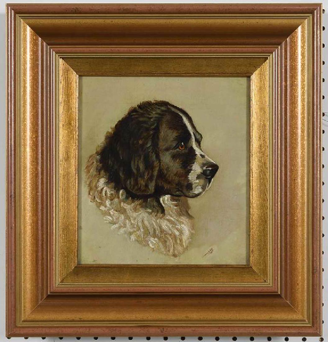 James Lee: (Virginia, 19th century) Portrait of a Bernese Mountain Dog, signed lower right "James Lee 1881" inscribed verso "To Sue Ann/ Merry Xmas/Jimmy/81/Richmond, Va.", oil on canvas, 10 x 11 in.; mode