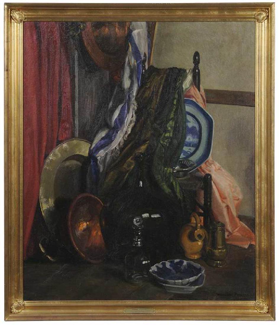 Marion Powers: (Maine, 20th century) Antique Treasures, signed lower right "Marion Powers", oil on canvas, 40-1/4 x 33-1/4 in.; modern gilt wood and composition frame, 45 x 38 in. Note: Note: Exhibited: Midwe