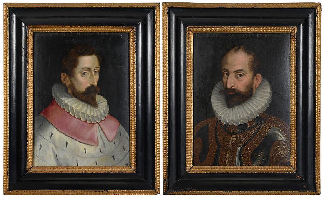 German School: (16th/17th century) Two Wittelsbach Bavarian Portraits: Ferdinand (1550-1608), inscribed ["Ferdinandus D.C. Comes Et Bavarlae Dv"], likely after the engraving in reverse by Crispijn van de Passe (1574