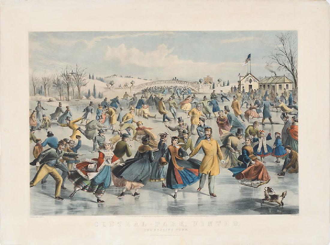 Currier & Ives, Publishers: (American, 19th century) Central Park, Winter/The Skating Pond, 1862, after Charles Parsons (1821-1910), Lyman Wetmore Atwater (1835–1891), lithographer, large folio, color lithograph with hand-
