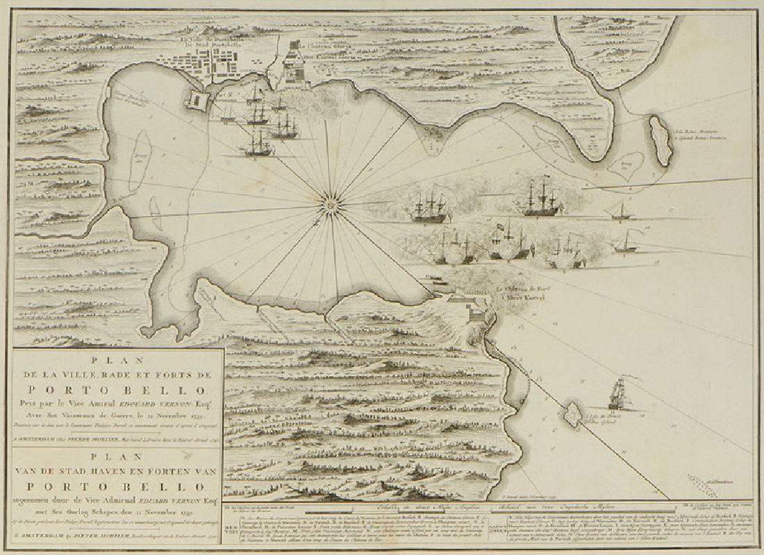 Lieutenant Philip Durrell Forts de Porto Bello: Lieutenant Philip Durell (1707-1766), [Plan De La Ville Rade et Forts de Porto Bello, Pris par let Vice Amiral Edouard Vernon, Esq], Amsterdam, 1740, publisher, Pierre Mortier (1661-1711), black 