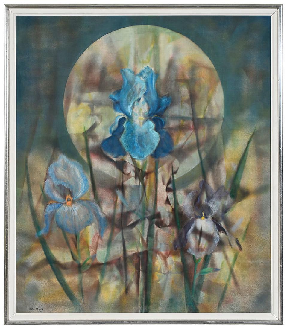 Philip Moose: (North Carolina, 1921-2002)Iris, 1972, signed lower left "Philip Moose", oil on canvas, 36 x 42 in., modern silvered frame 44-1/2 x 38-1/2 in.