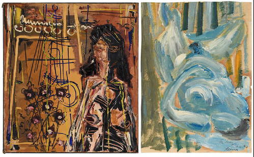 Nanno de Groot: (Massachusetts, 1913-1963)Two abstract paintings: Untitled, Portrait, 1951, signed upper left "Nanno/12-15-'51", oil on canvas, 36-1/8 x 32-1/4 in.; Blue Nude, signed and inscribed lower right "To