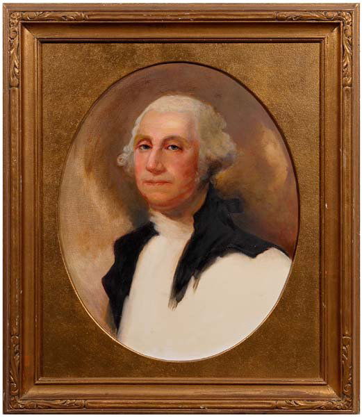 George Washington, after Stuart,: after the Athenaeum portrait by Gilbert Stuart, signed verso stretcher "By Nellie M. Horne" (Nellie Mathes Horne, California, 1870-1950), oil on canvas, 30 x 25 in.; 20th century gilt and carved wood