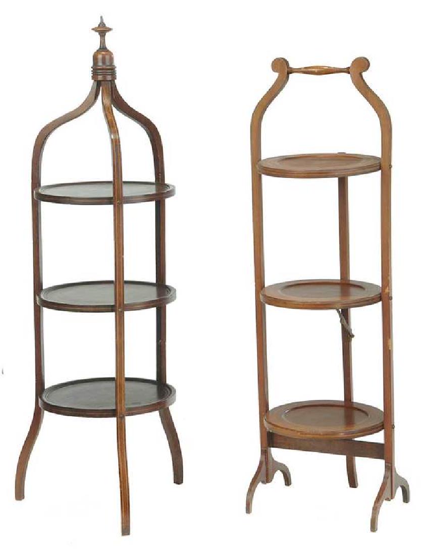 Two Similar Inlaid Mahogany Plate Stands: late 19th/early 20th century, each with three line inlaid dish tops, 37 in. Provenance: Property From an Important Tennessee Living Estate