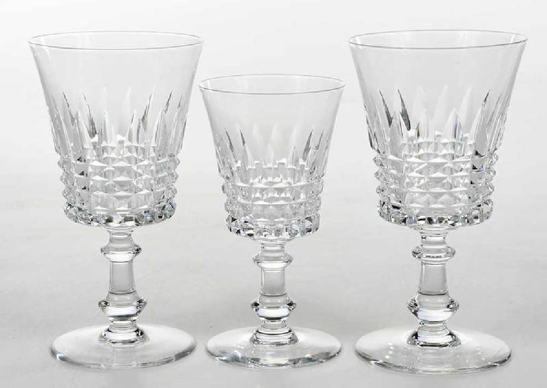 Set 18 Val St. Lambert Esneux Cut Glassware: Belgian, 1950-1962, comprising: nine water goblets, signed, 5-1/4 in.; together with nine wine glasses, unsigned, 5-3/8 in. Provenance: Private Collection, Asheboro, North Carolina