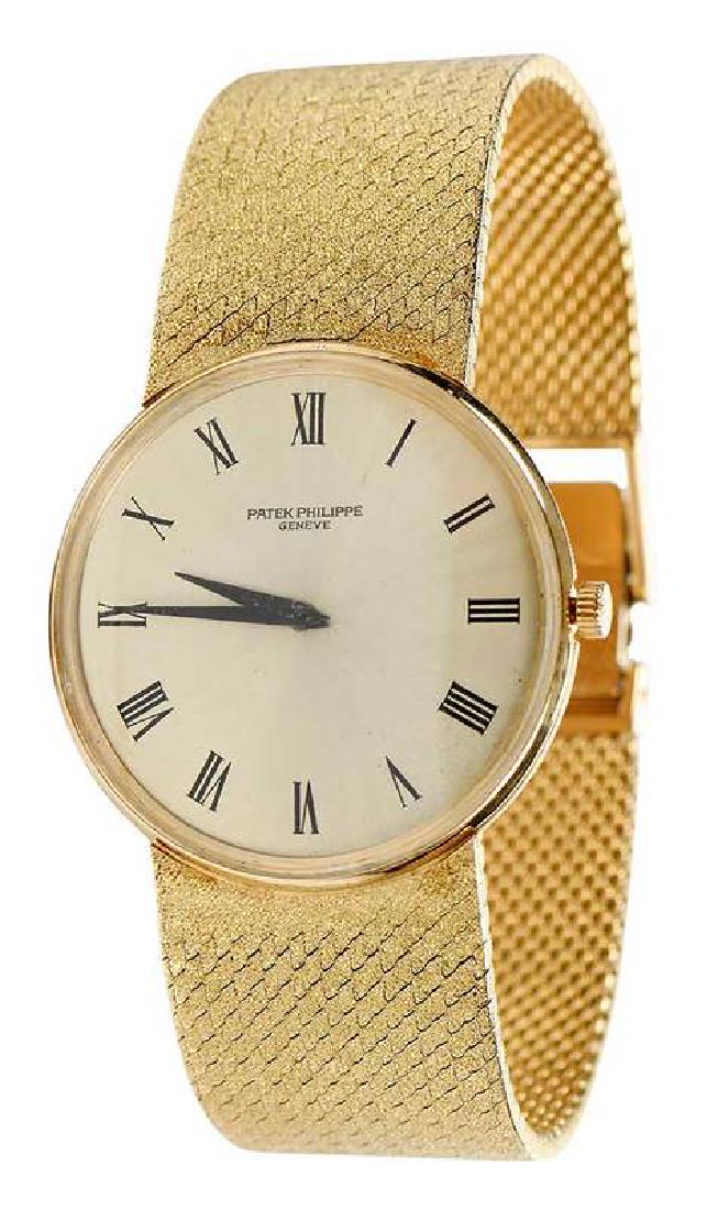 Patek Philippe 18kt. Watch: 33mm case, gold-tone dial, black Roman numeral hour marks and hands, inside case back stamped "Patek Philippe, Geneve, 18K, 750, 277258, 3618/1" and with hallmarks, yellow gold, movement marked "Patek