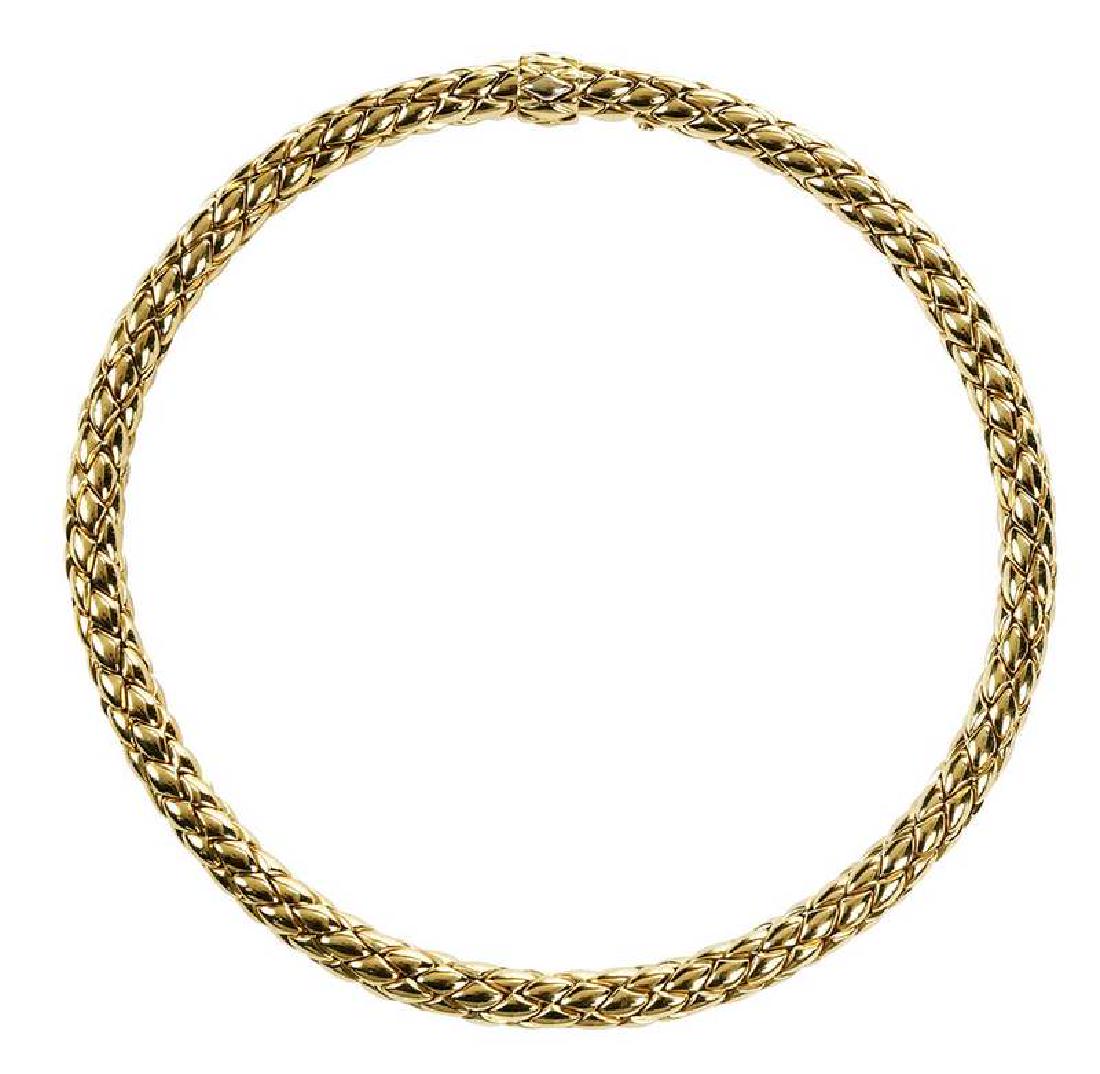 Chimento 18kt. Necklace: woven design, stamped "Chimento, 750, Mod Dep" and with Italian hallmarks, 18kt. yellow gold, 8mm wide, 16-3/4 in. lg., 52.0 grams Provenance: Private Collection, Nashville, Tennessee