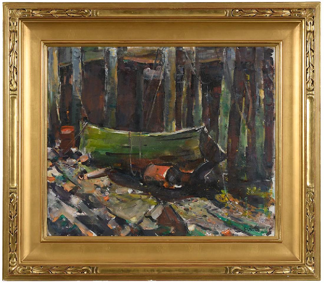 Carl W. Peters: (Rockport, Massachusetts/Woodstock, New York, 1897-1980) Under a Pier, Gloucester, signed lower right "Peters", oil on canvas, 20 x 24 in.; modern carved gilt wood and composition frame, 28-3/4 x 32