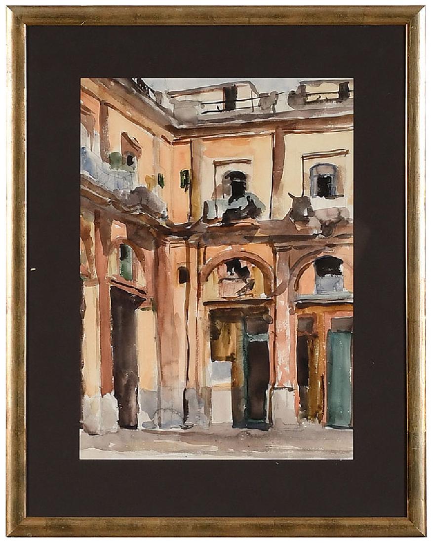 Reginald Marsh: (New York/Vermont, 1898-1954) Arched Courtyard in Havana, unsigned, inscribed pencil lower right "wc nd-96", watercolor on paper, 18 x 13 in.; modern gilt wood frame, 25-3/4 x 20-1/4 in. Proven