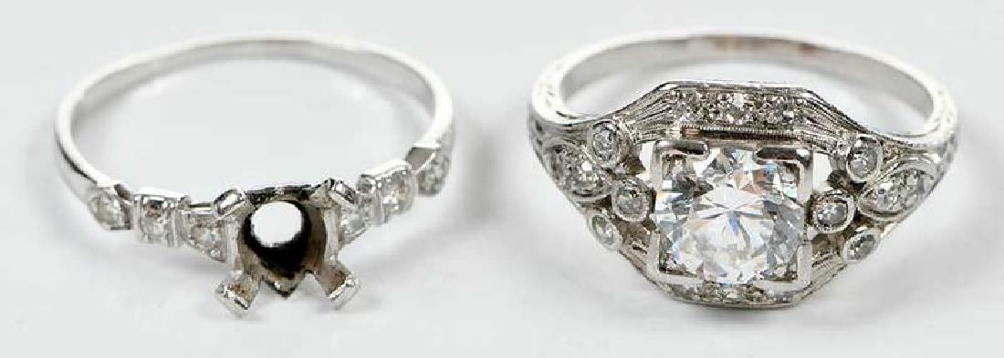 Two Platinum & Diamond Mountings: antique ring, 16 single cut diamonds estimated total weight 0.25ct., tested platinum, size 7-1/2, 6.1 grams [center stone is cubic zirconia NOT diamond, wear and scratches consistent with use]; antiqu