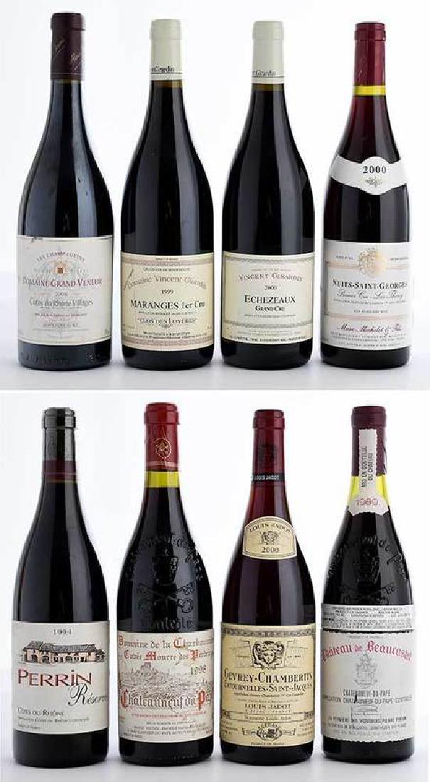 Eight Vintage Bottles Burgundy and Rhône: Eight Vintage Bottles Burgundy and Rhône, Châteauneuf-du-Pape comprising: Châteauneuf-du-Pape, Rhône, 1989 Château de Beaucastel; Rhône, Châteauneuf-du-Pape, 1998 Domai