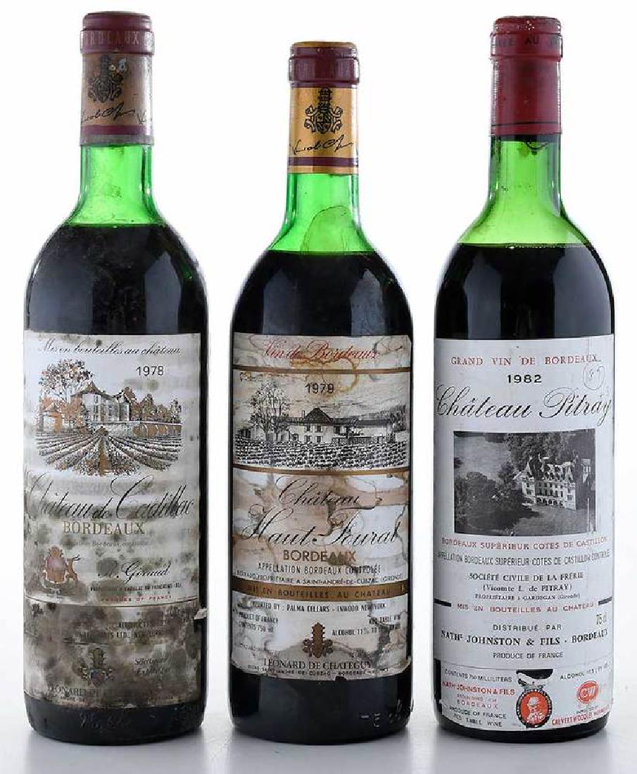 Three Vintage Bordeaux: France, comprising: 1978 Château Cadillac; 1979 Château Haut-Fourat; Côtes de Castillon, 1982 Château Pitray Provenance: Private Collection