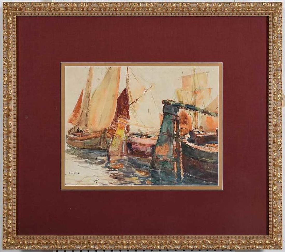Anthony Thieme: (Massachusetts/California, 1888-1954) Boats in Harbor, signed lower left "A Thieme", watercolor on paper, 15-1/2 x 19-1/2 in.; modern gilt wood frame, 31 x 35 in.; with an additional unsigned watercol