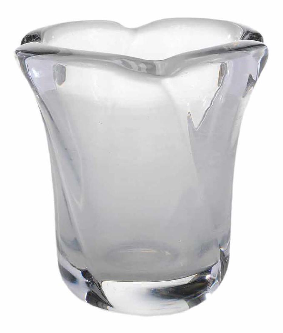 Daum Clear Glass Vase: French, early to mid 20th century, petal form vase with flaring rim, hand etched "Daum/France" on side, 7-1/2 x 7 in. , Provenance: Private Collection, Charlotte, North Carolina
