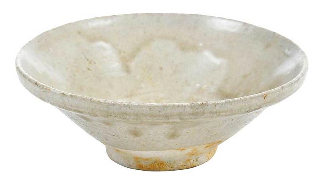 Chinese Conical Celadon Bowl: possibly Yuan dynasty, partially glazed earthenware, unmarked, 2-1/2 x 6-1/8 x 6 in. , Provenance: Estate of Mr. and Mrs. Eugene Fleischer