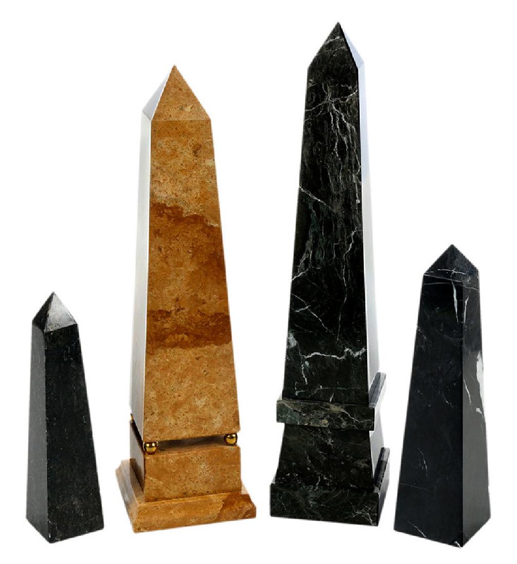 Four Marble Obelisks: 20th century, various marble compositions, two with stepped bases, 10-1/4 in. to 20 in. , Provenance: A Tennessee Collector