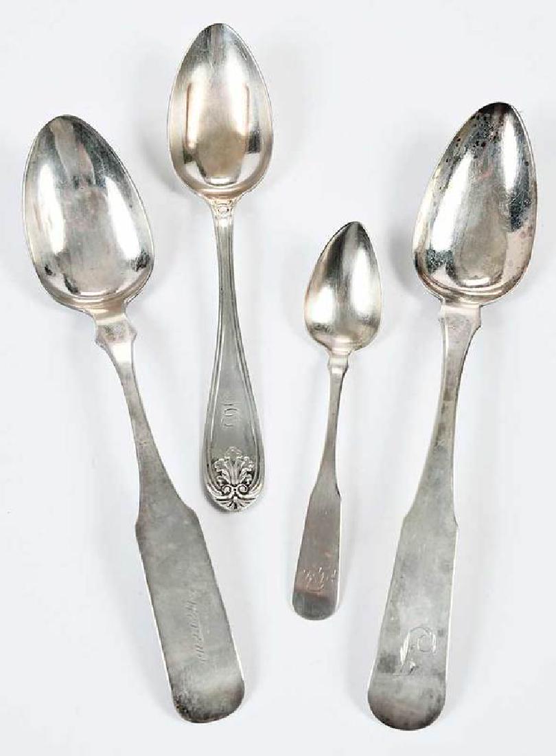 Twelve Southern Coin Silver Spoons: American, 19th century, including two table spoons, M. W. Galt (Washington, DC); table spoon, R. Villard (Washington, DC); table spoon, A. B. Griswold & Co. (New Orleans, Louisiana); two table&nb