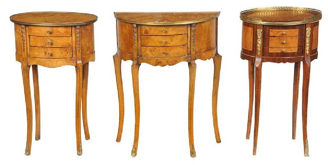 Three Louis XV Style Petite Commodes: 20th century, each brass banded top, gilt mounts, three drawers, 24-1/4 x 22-1/4 x 12 in. , Provenance: Private Collection, Nashville, Tennessee