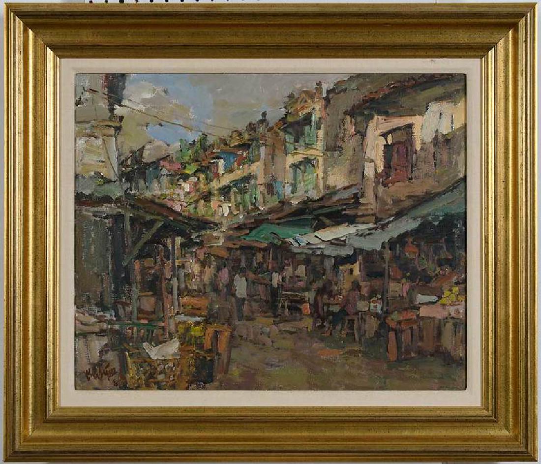 Continental School: (20th century) Street Market, signed lower left indistinctly "Muniez '85"?, oil on canvas, 20-7/8 x 25-5/8 in.; gilt wood frame, 29-3/4 x 34-1/2 in. , Provenance: Property from the Estate of Colleen C
