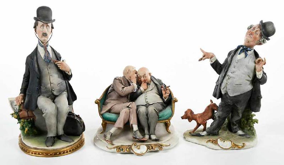 Three Capodimonte G. Cappé Porcelain Figurines: Italian, 20th century, capodimonte sculptures, matte glaze, each impressed "G.Cappé" verso, comprising: "The Joke", gilt signed "Works of Art/G.Cappé/Italy 99054" with impressed "[f