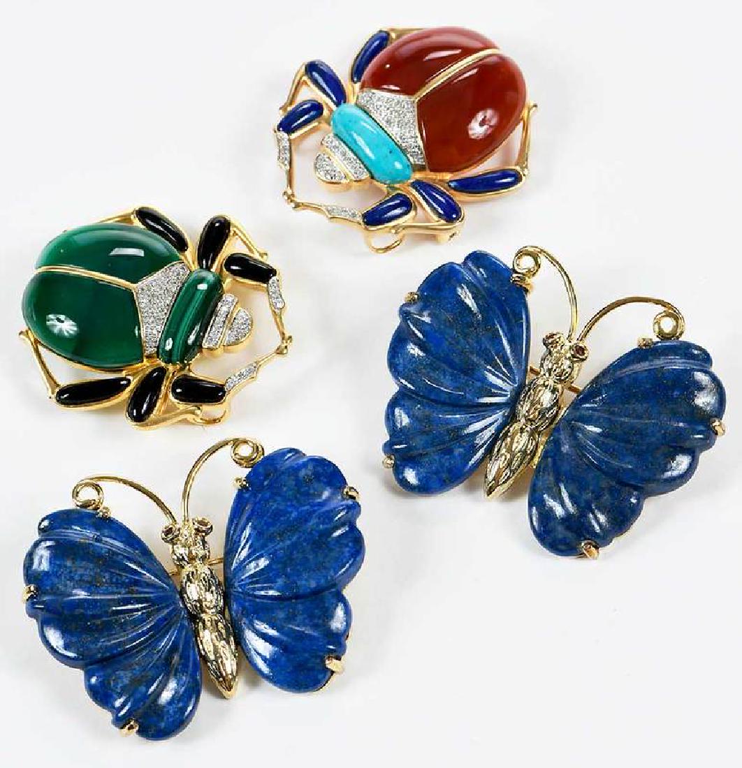 Four Silver Assorted Gemstone Bug Brooches: two butterflies, two beetles, single cut diamonds and assorted gemstones, all stamped "925", sterling silver, 1-1/2 x 1-7/8 to 1-1/2 x 1-3/8 in., 63.9 grams , Provenance: Private Collection, Nashville